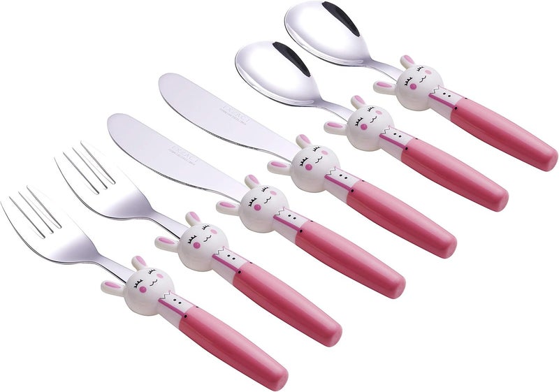 Exzact Children Flatware Pink Rabbit 6pcs Stainless Steel, Kids Silverware Toddler Utensils - BPA Free, Dishwasher Safe, 24M+ - Image 2